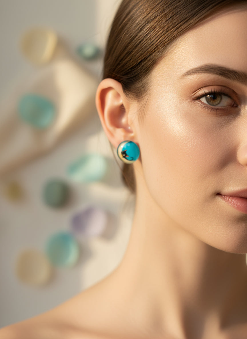 Cabochon Earring with Cat