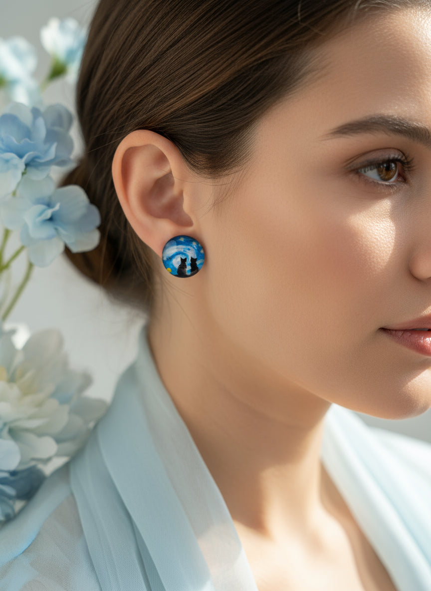 Cabochon Earring with Cat