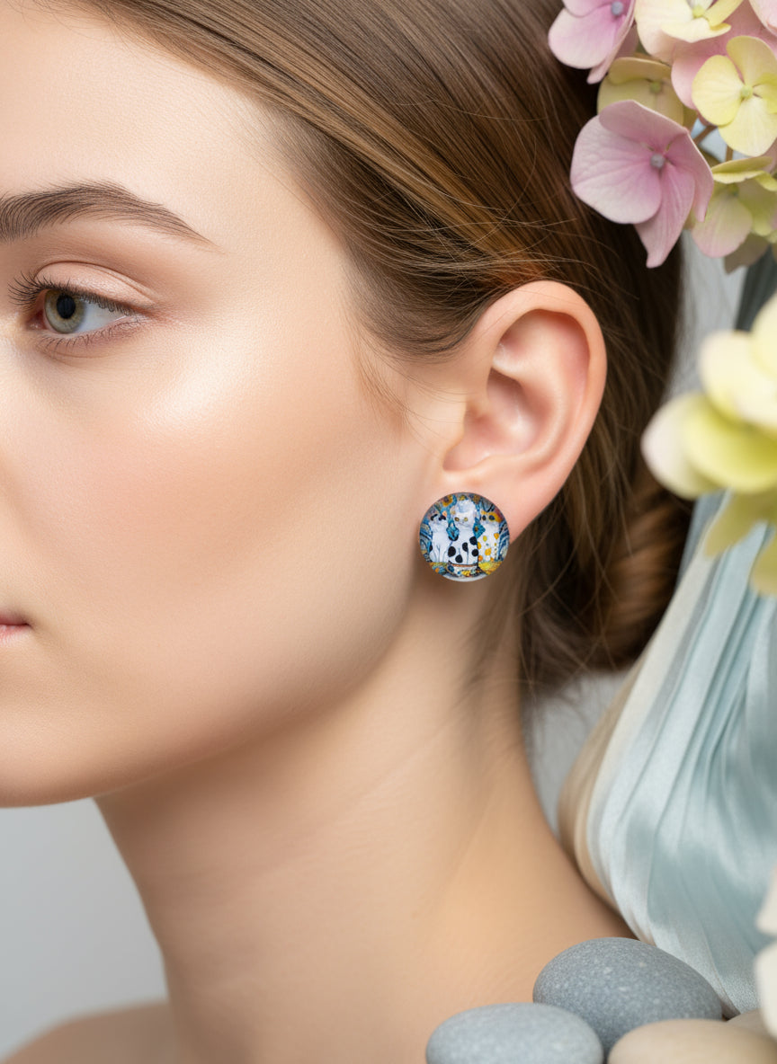 Cabochon Earring with Cat