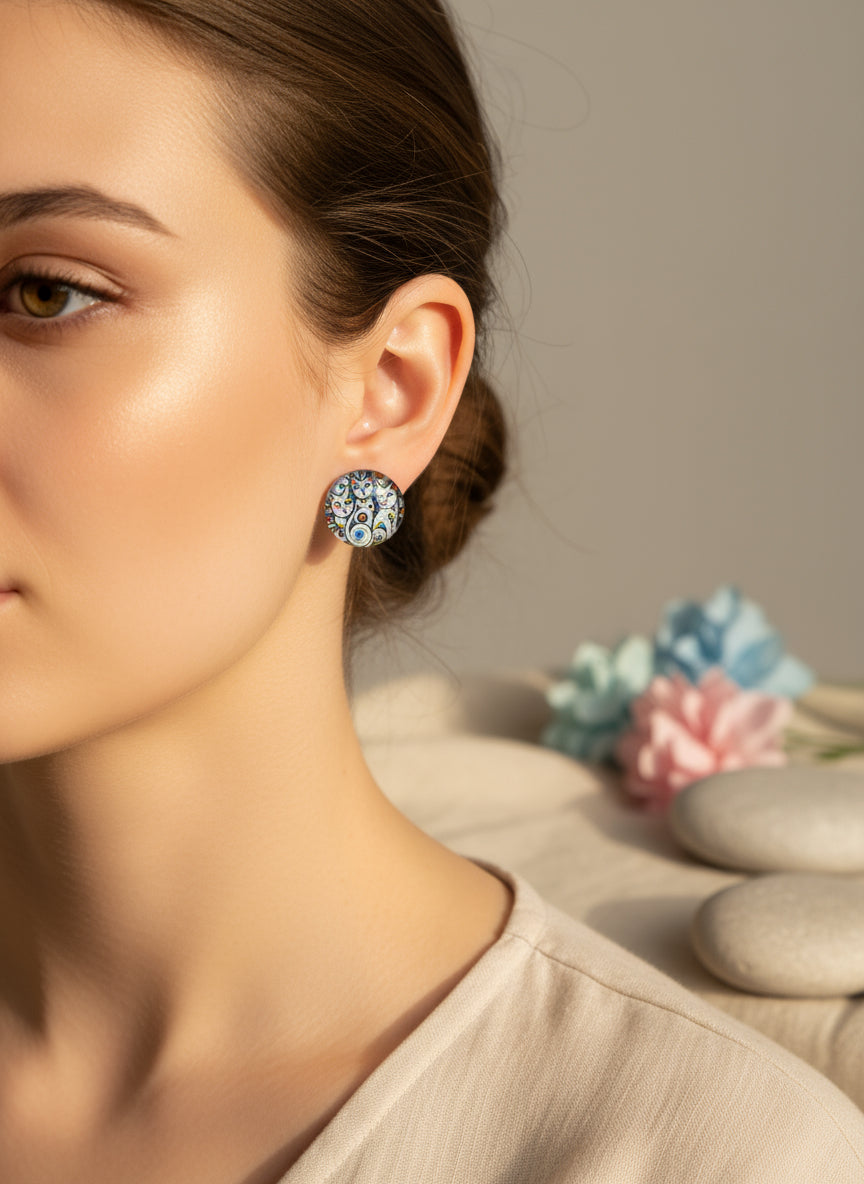 Cabochon Earring with Cat