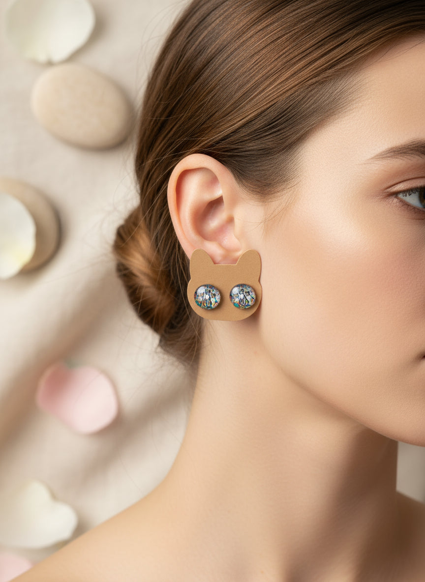 Cabochon Earring with Cat