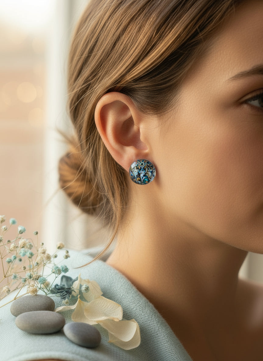 Cabochon Earring with Cat
