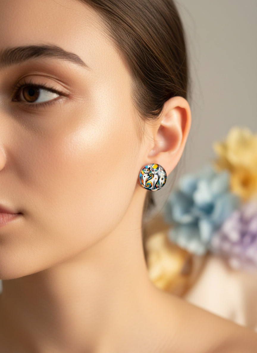 Cabochon Earring with Cat
