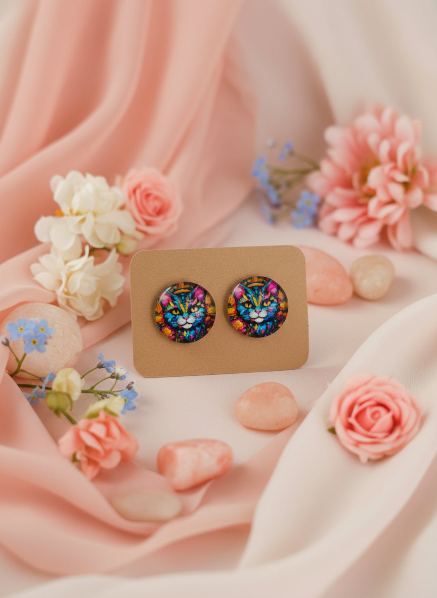 Cabochon Earring with Cat