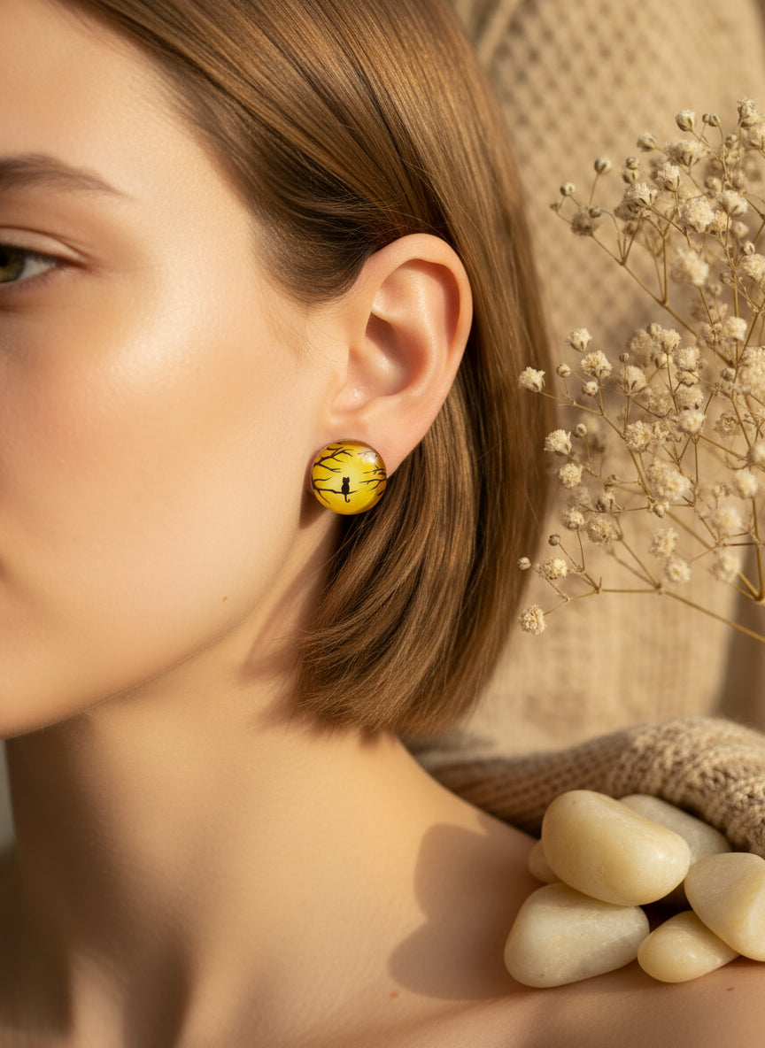 Cabochon Earring with Cat