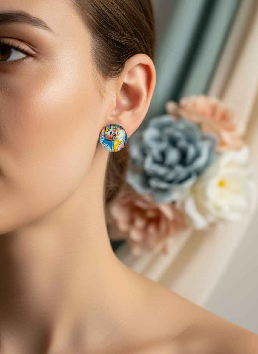 Cabochon Earring with Cat