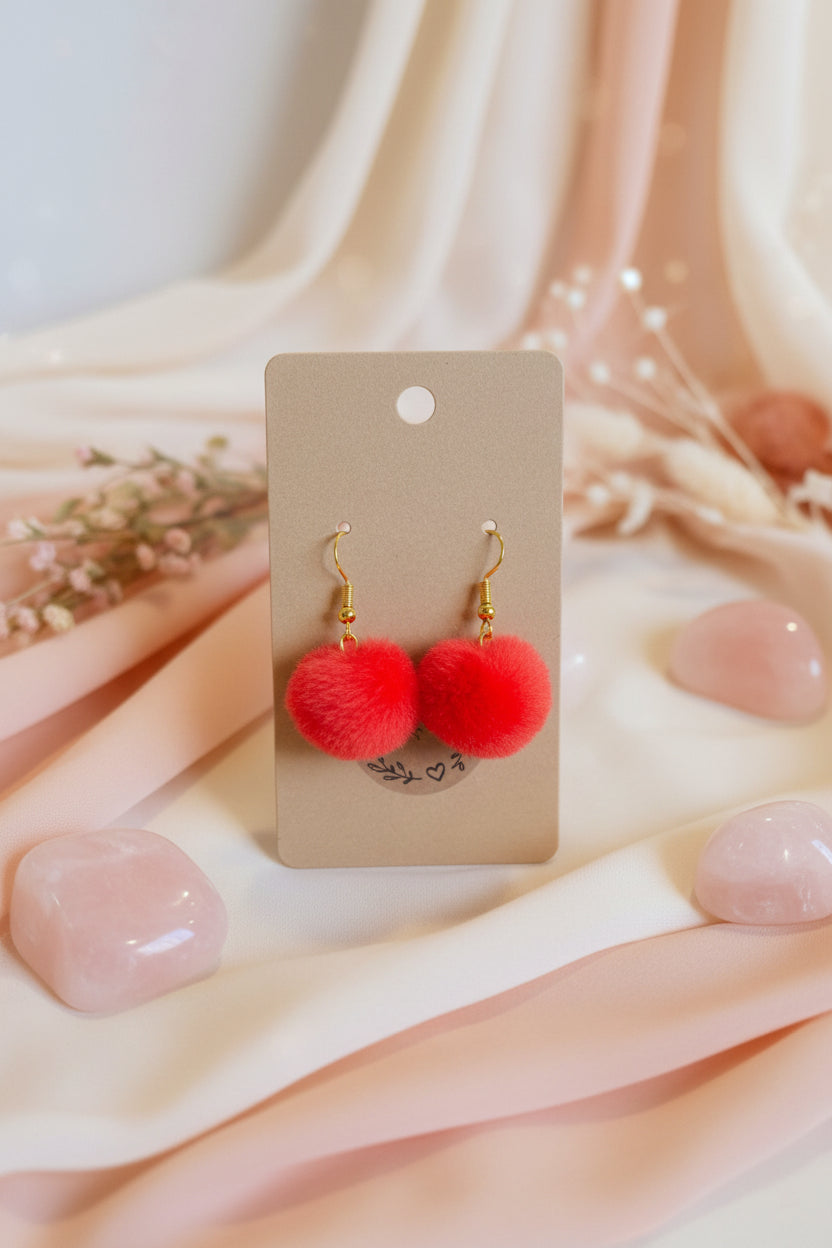 Plastic Earring Pompom Red