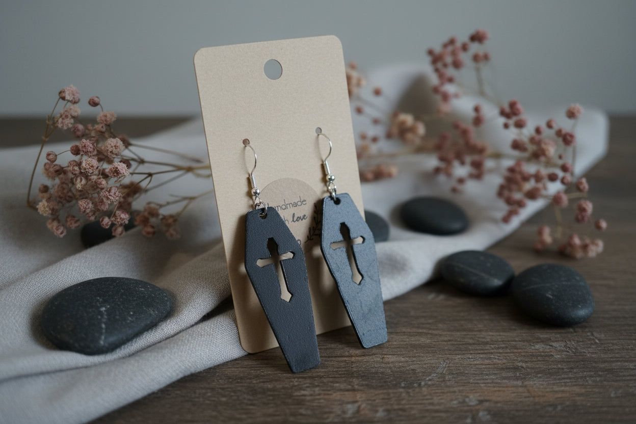 Műanyag fülbevaló Halloween koporsó