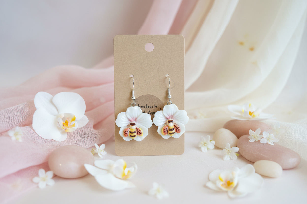 Plastic Earring Flower White
