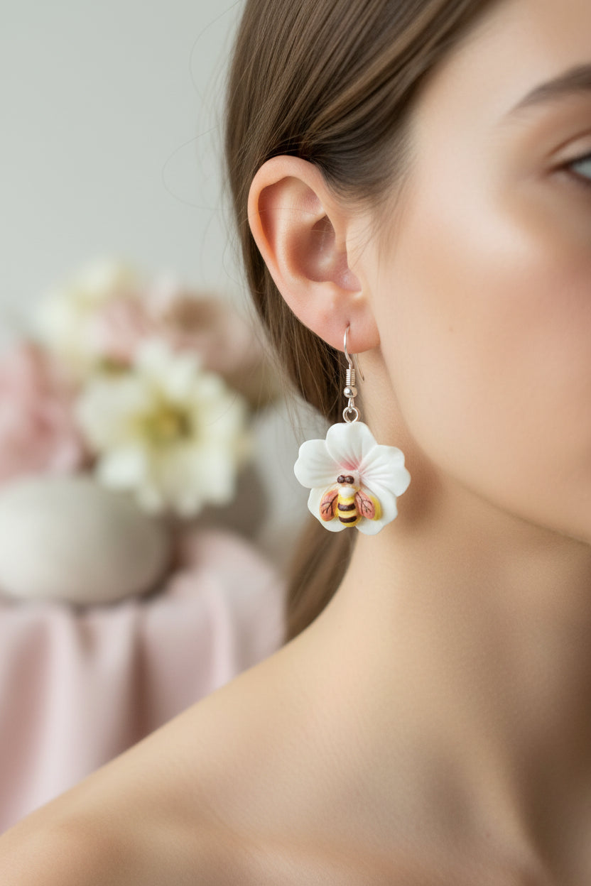 Plastic Earring Flower White
