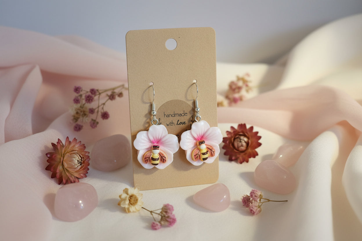 Plastic Earring Flower Light Pink