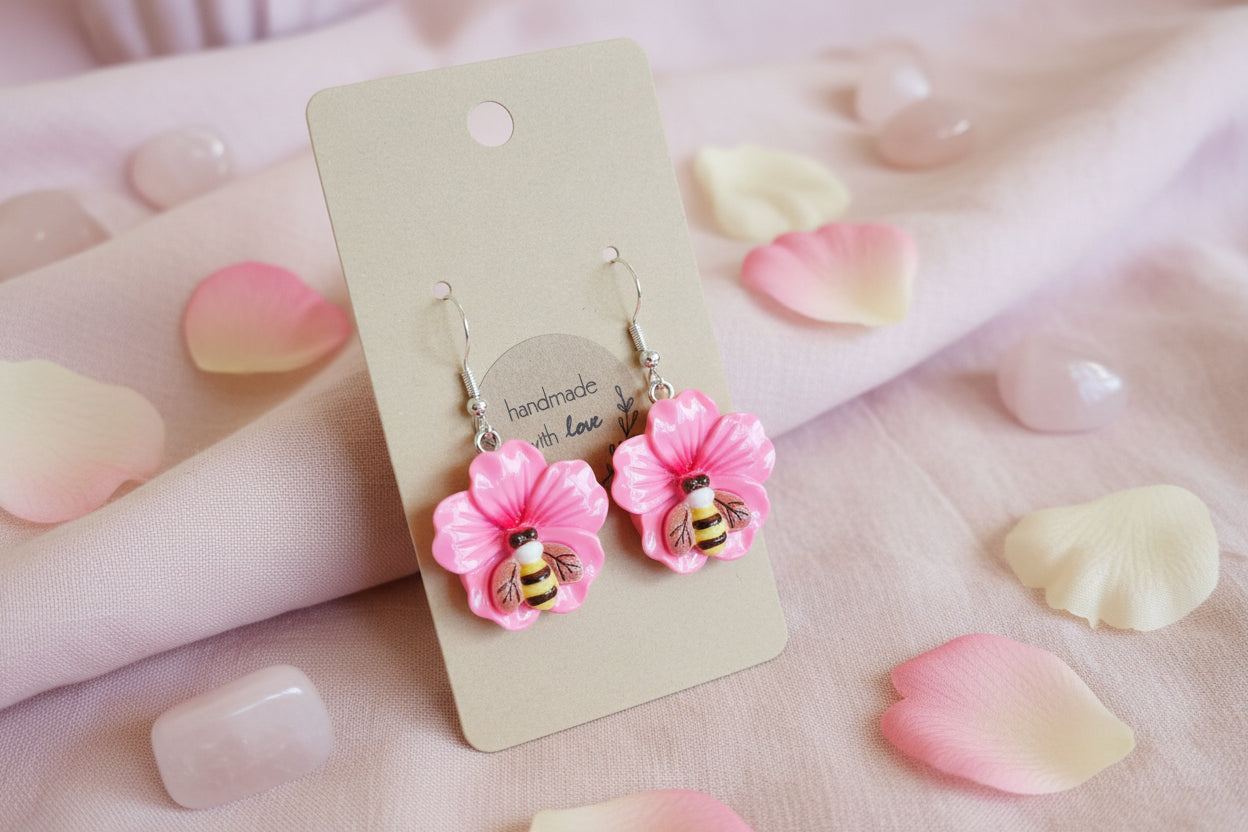 Plastic Earring Flower Pink