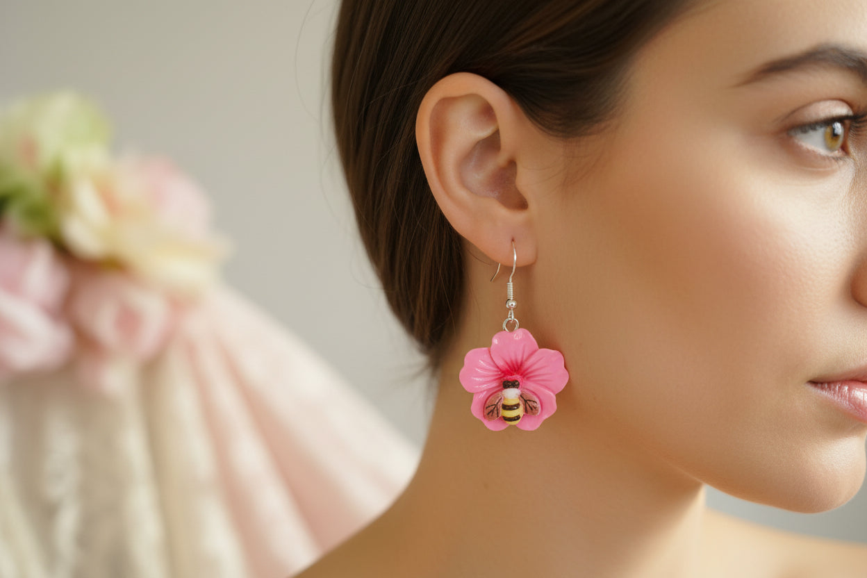 Plastic Earring Flower Pink