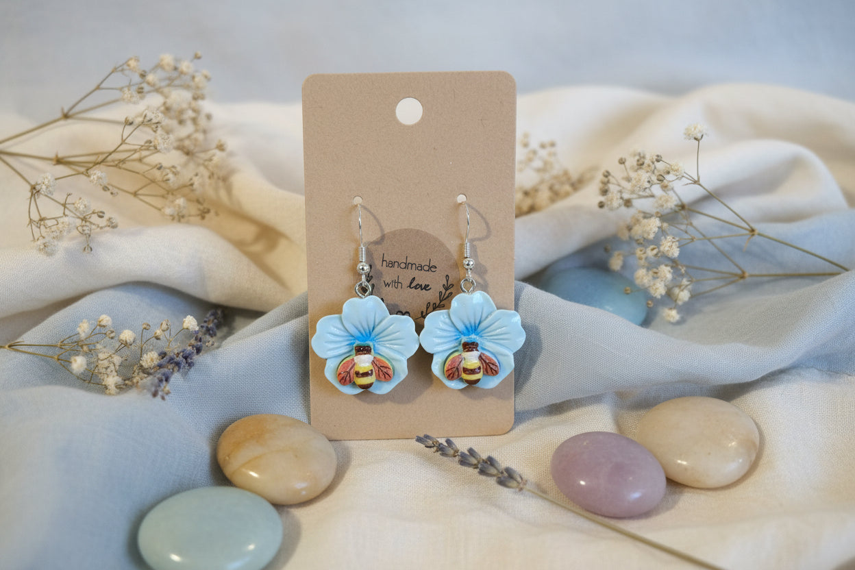 Plastic Earring Flower Blue