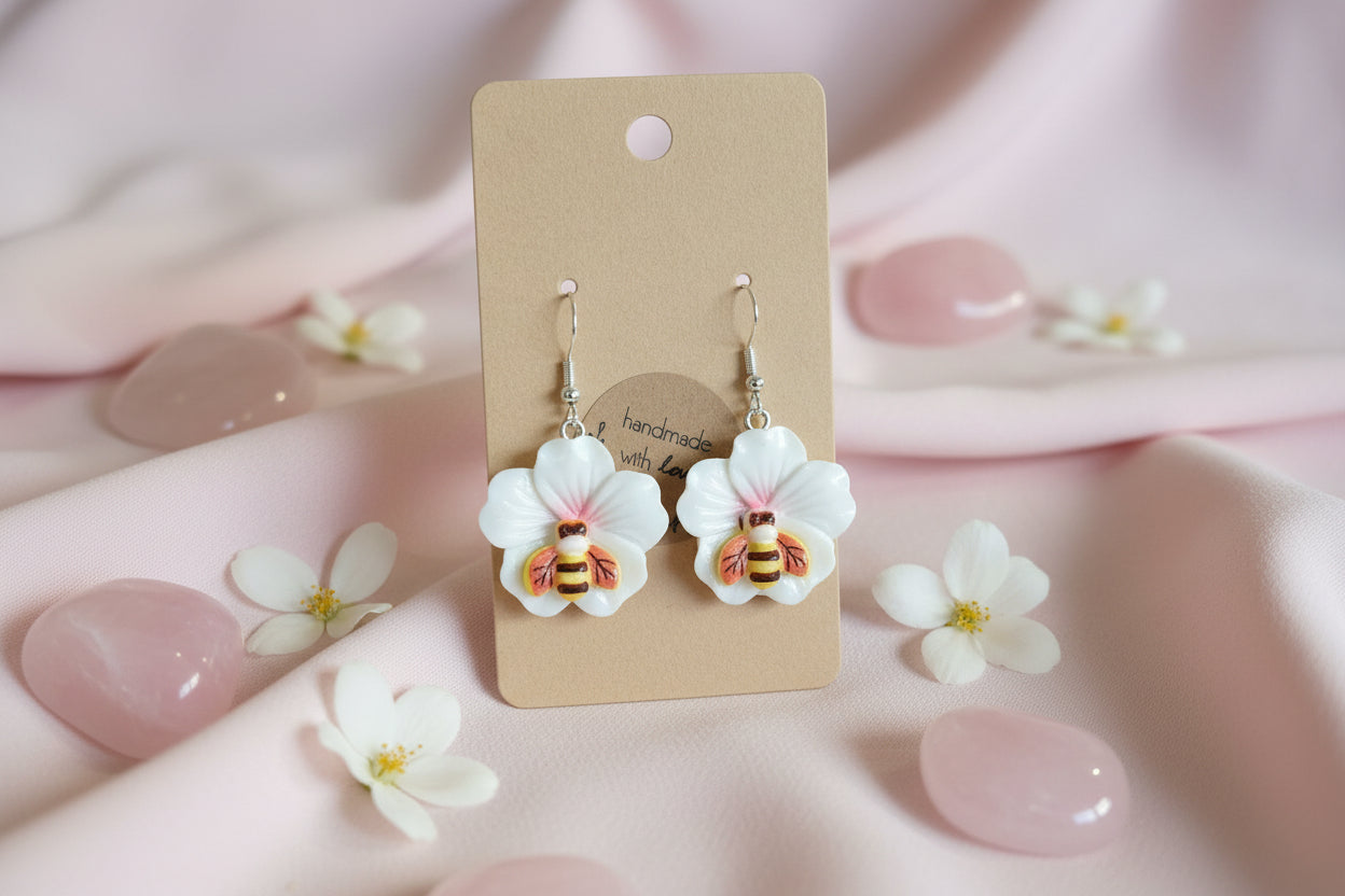 Plastic Earring Flower White