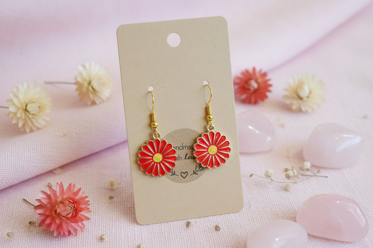 Plastic Earring Flower Red