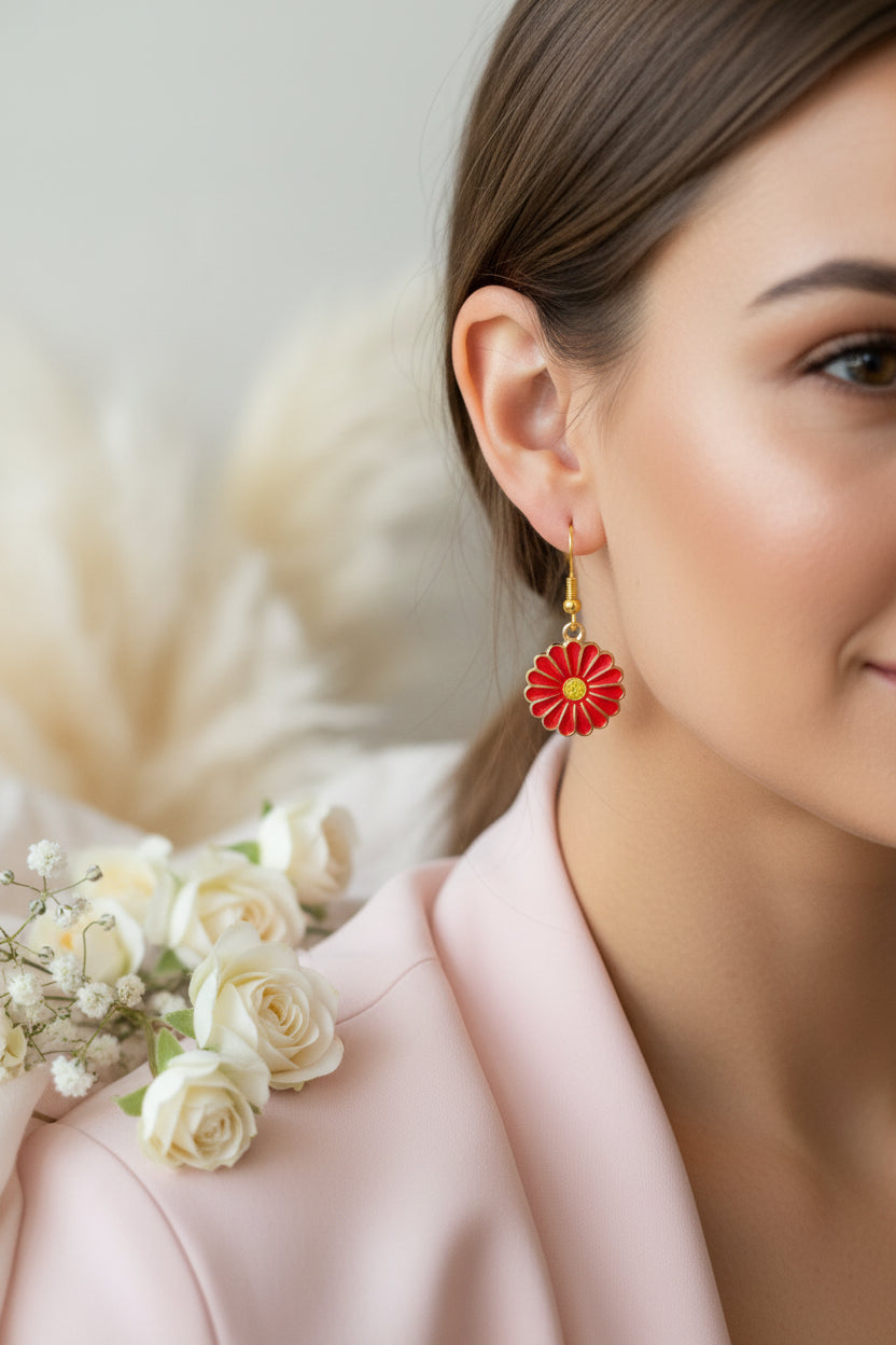 Plastic Earring Flower Red