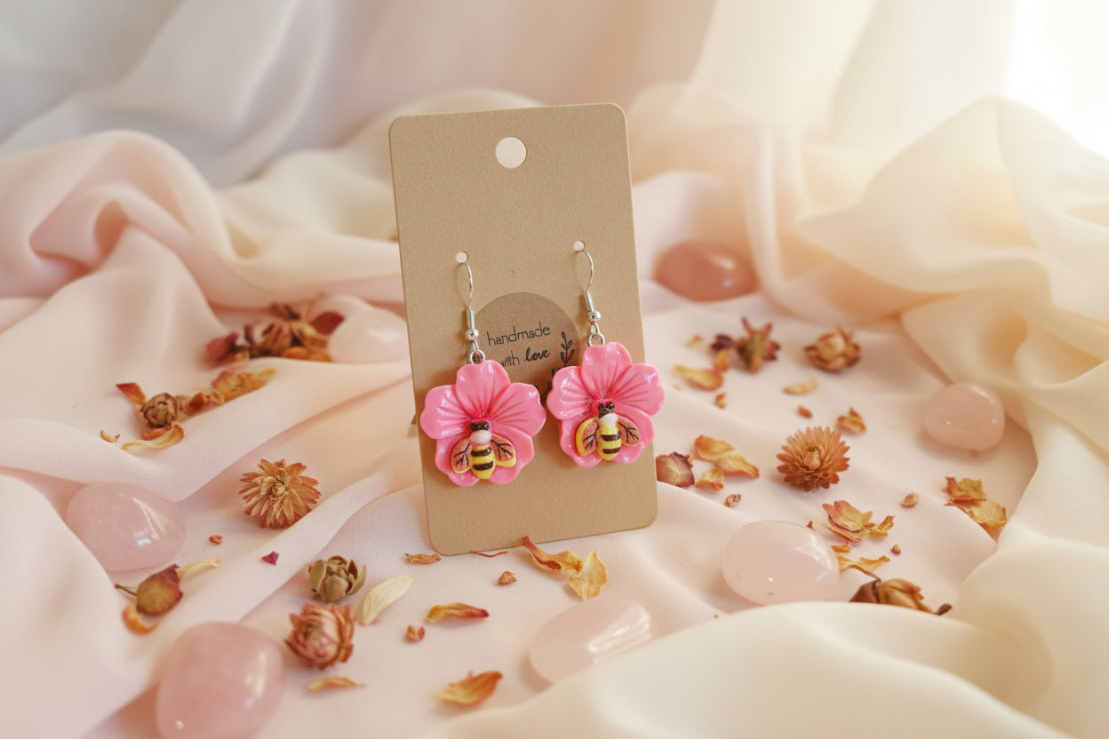Plastic Earring Flower Pink