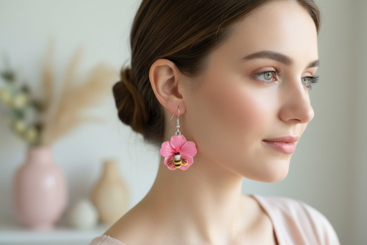 Plastic Earring Flower Pink