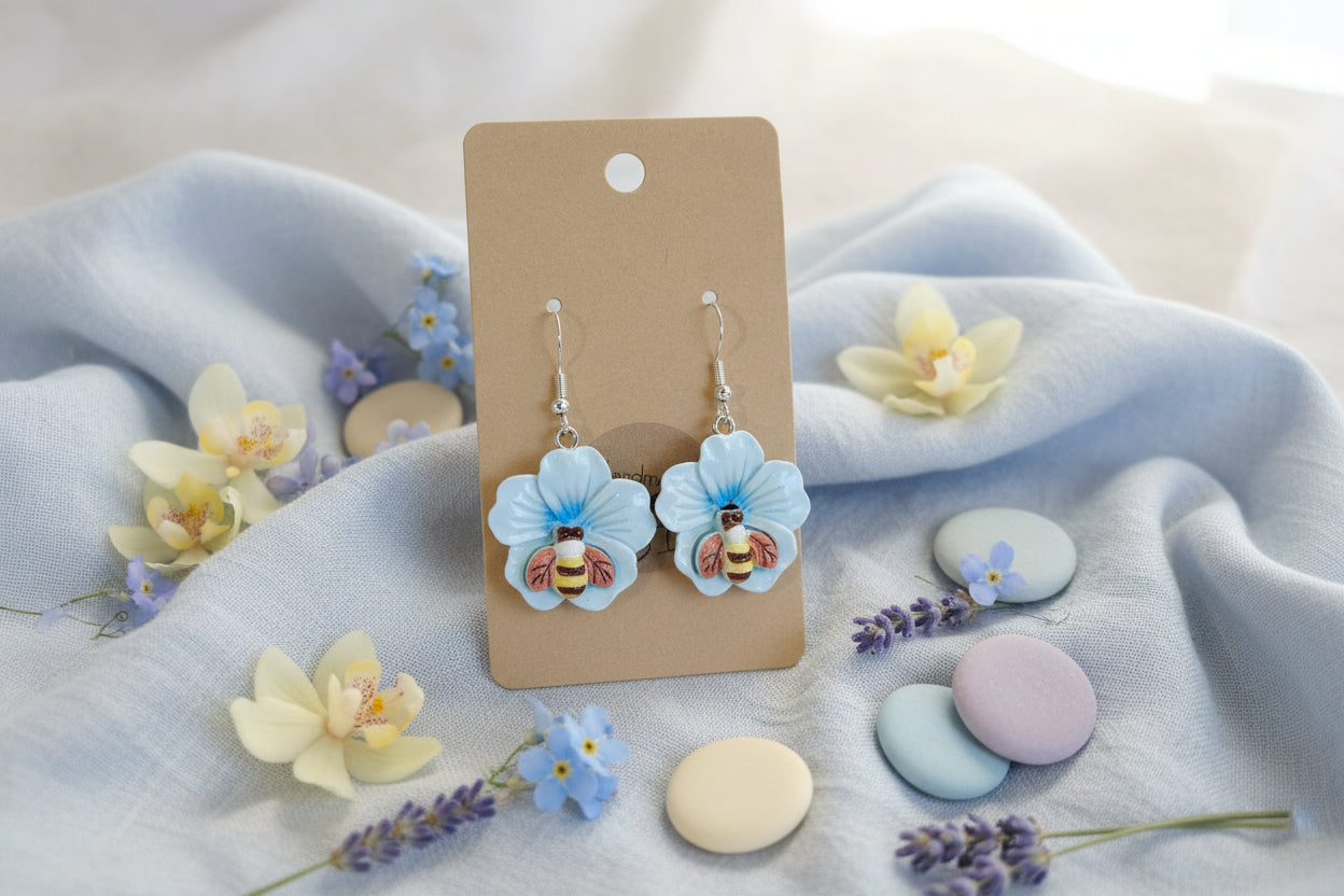 Plastic Earring Flower Blue