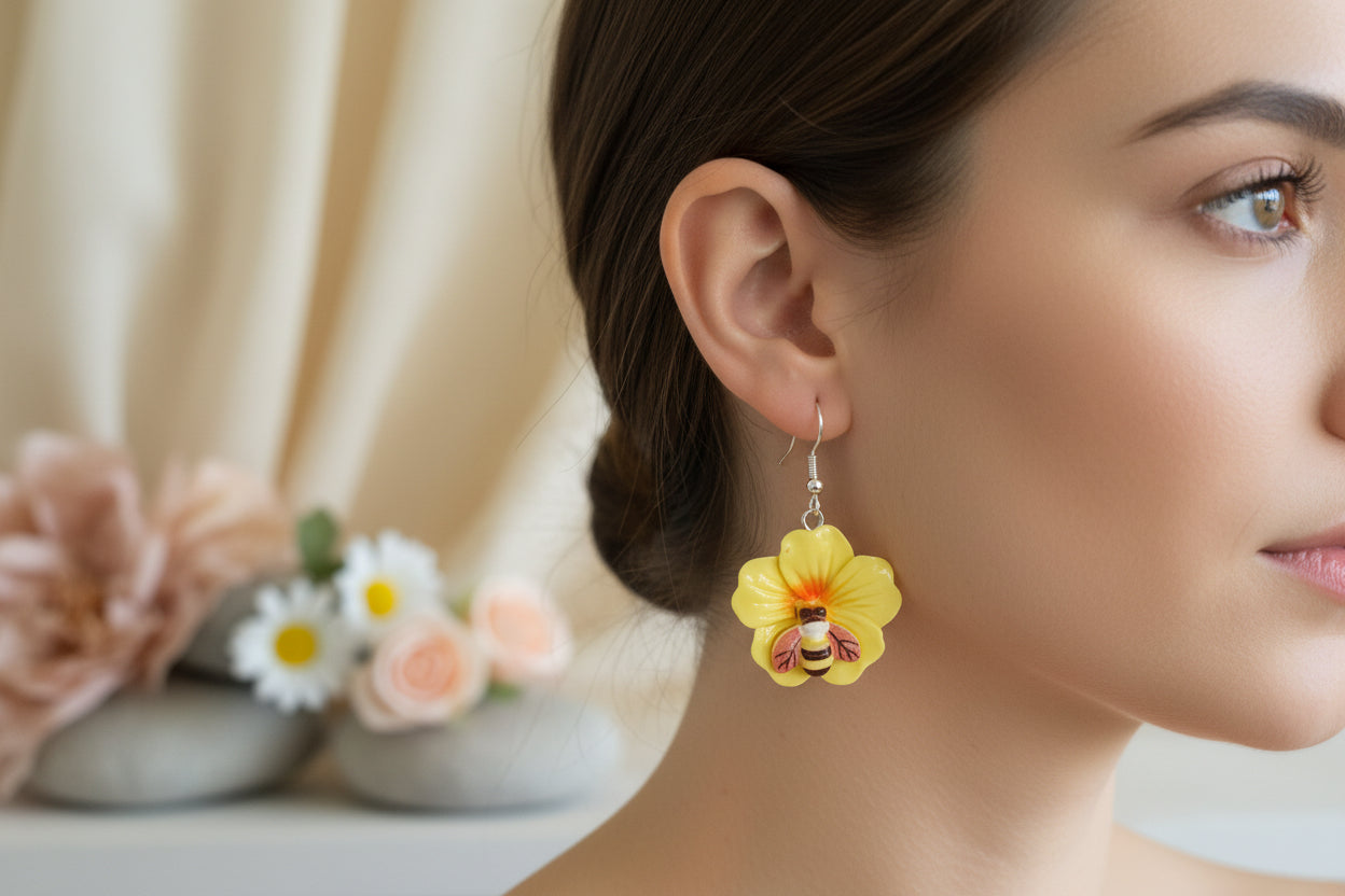 Plastic Earring Flower Yellow