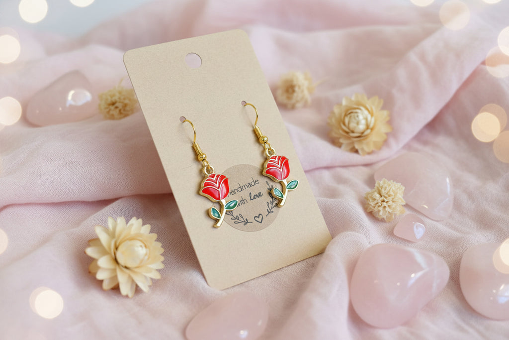 Plastic Earring Flower Small Red