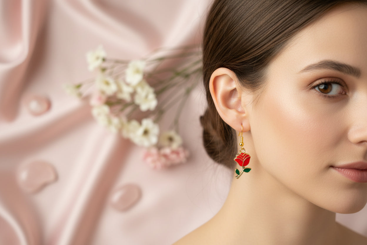 Plastic Earring Flower Small Red