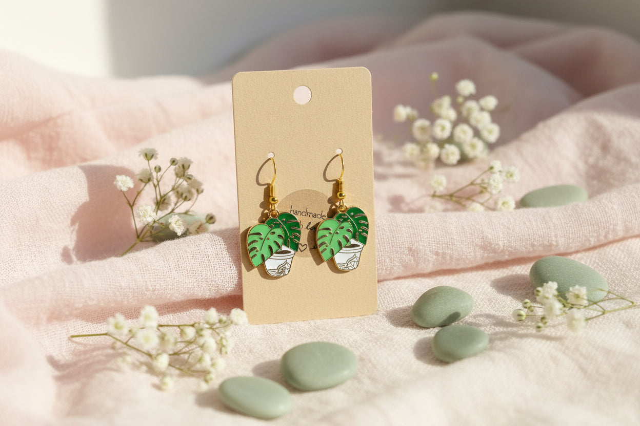 Plastic Earring Plant Monstera