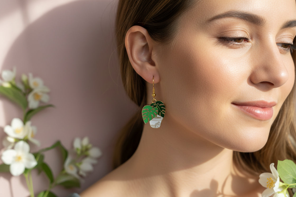 Plastic Earring Plant Monstera