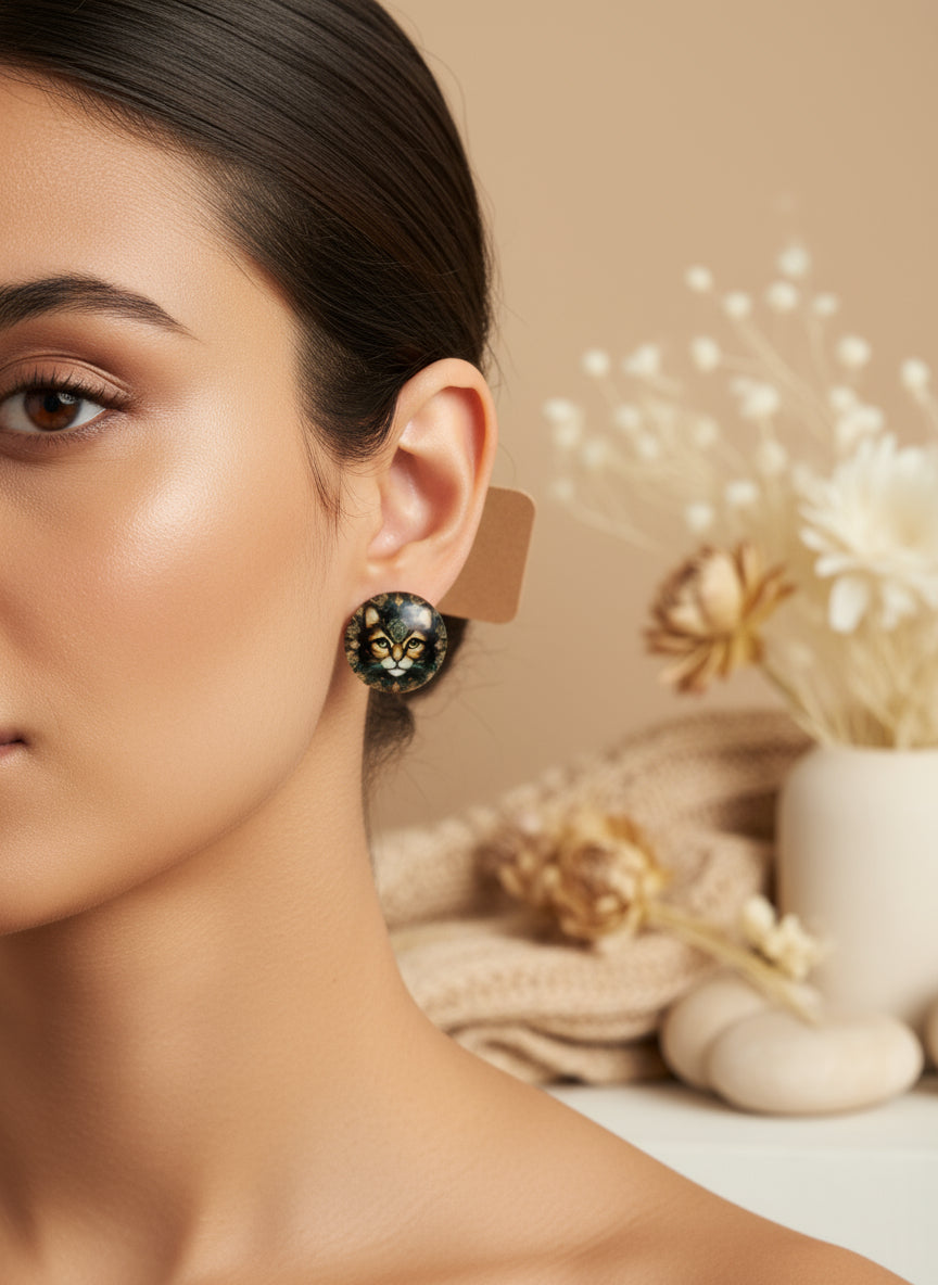 Cabochon Earring with Cat