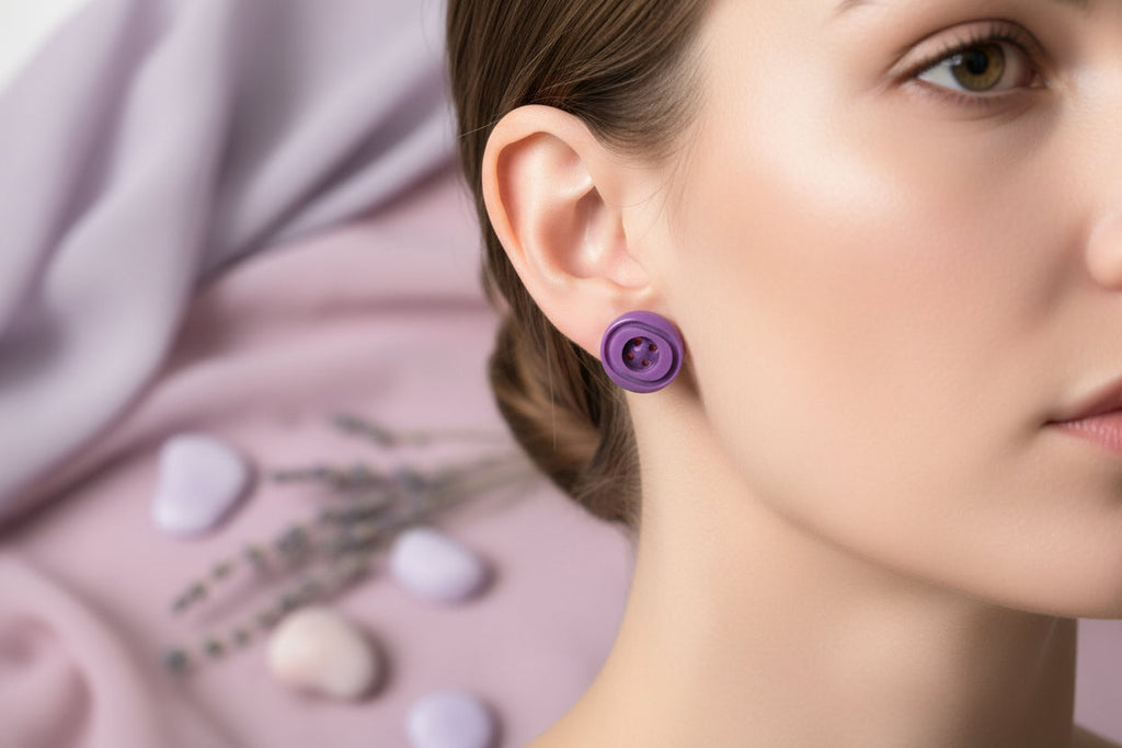 Button Earring Purple
