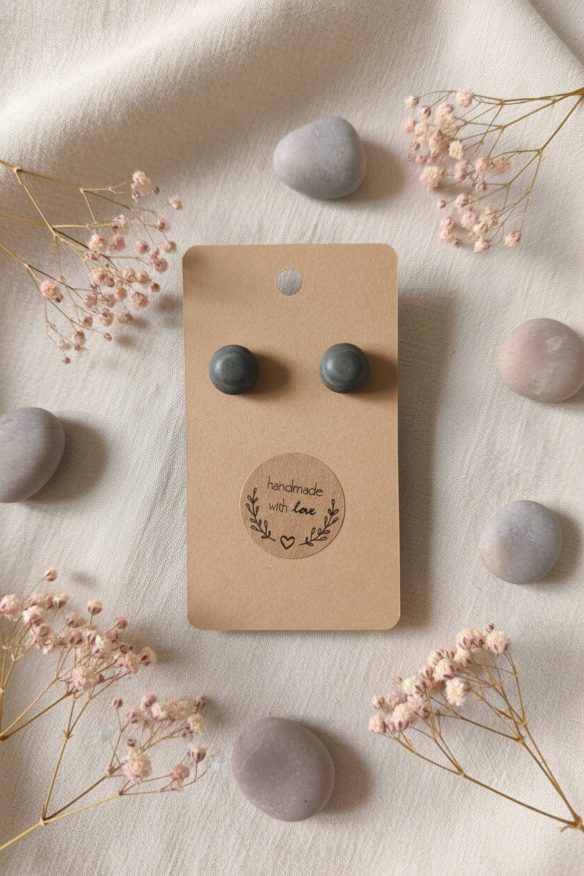 Button Earring Gray Domed
