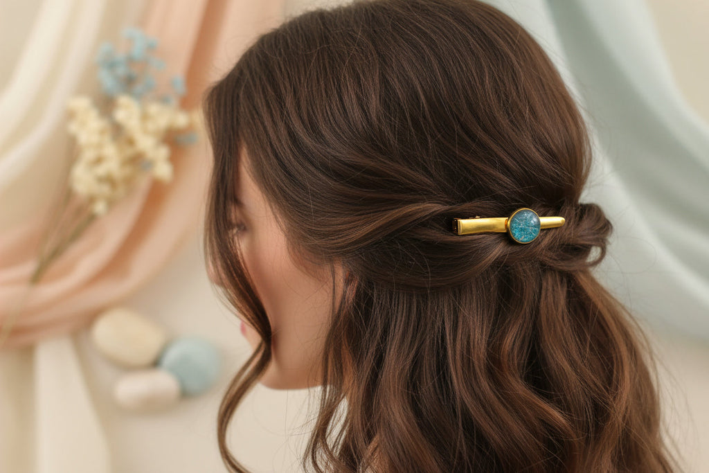 Cabochon Hairclip Blue Mineral