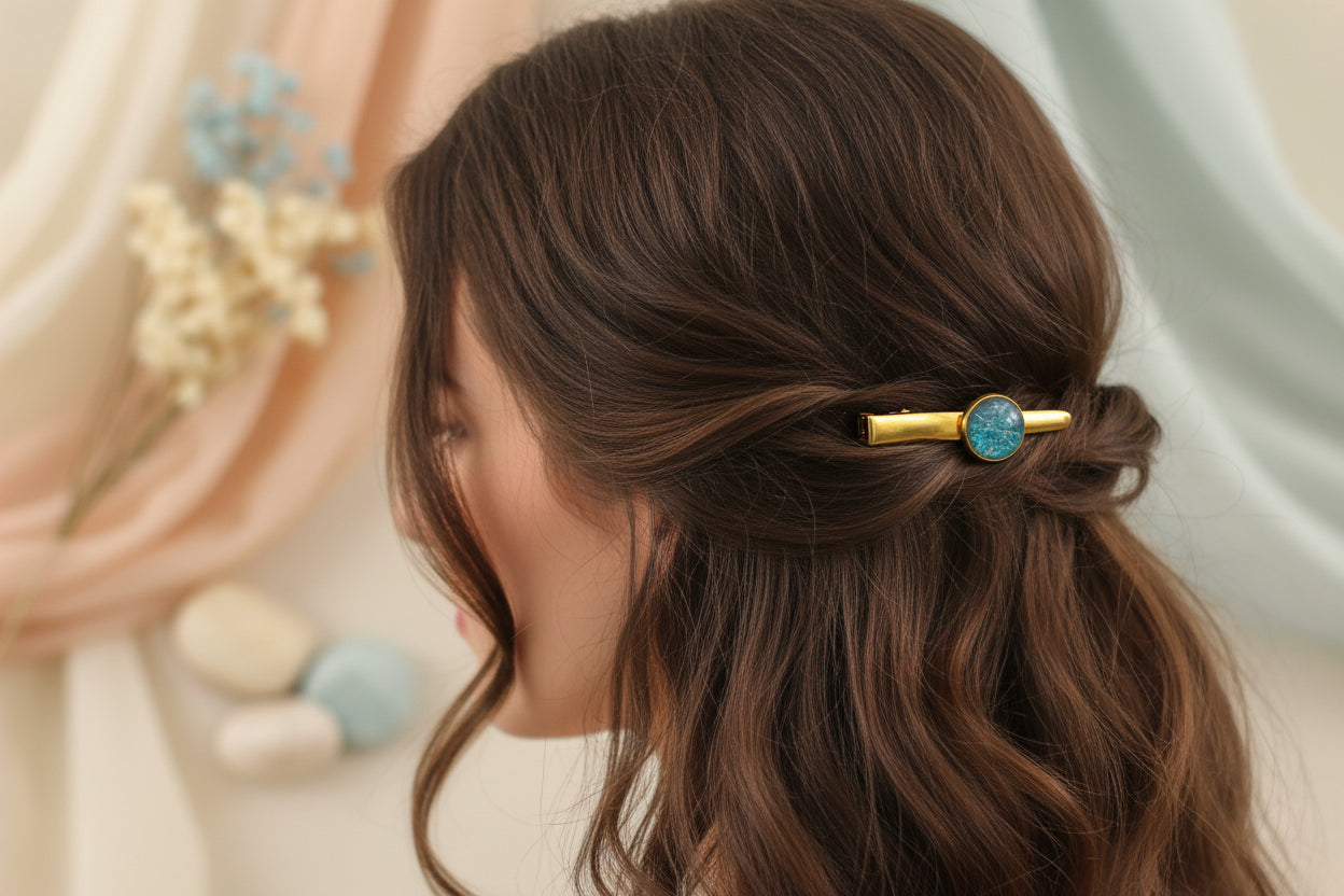 Cabochon Hairclip Blue Mineral