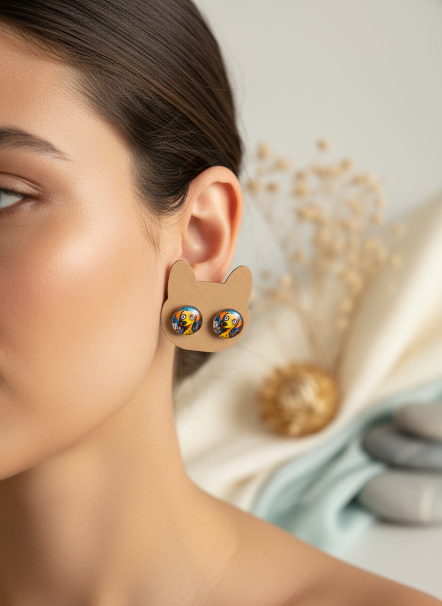 Cabochon Earring with Dog