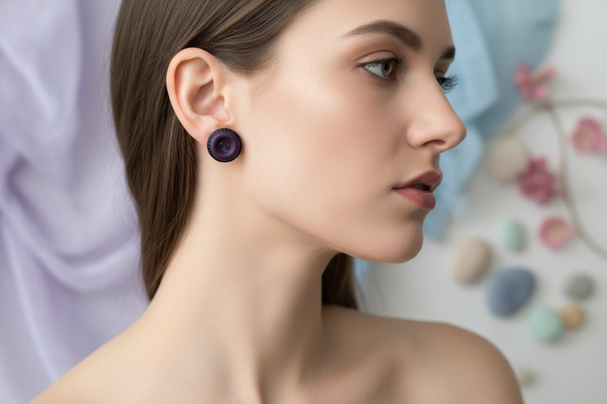 Button Earring Purple