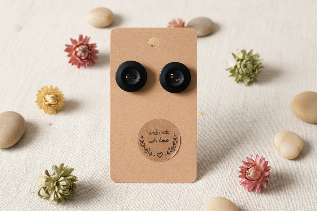 Button Earring Black with Gold