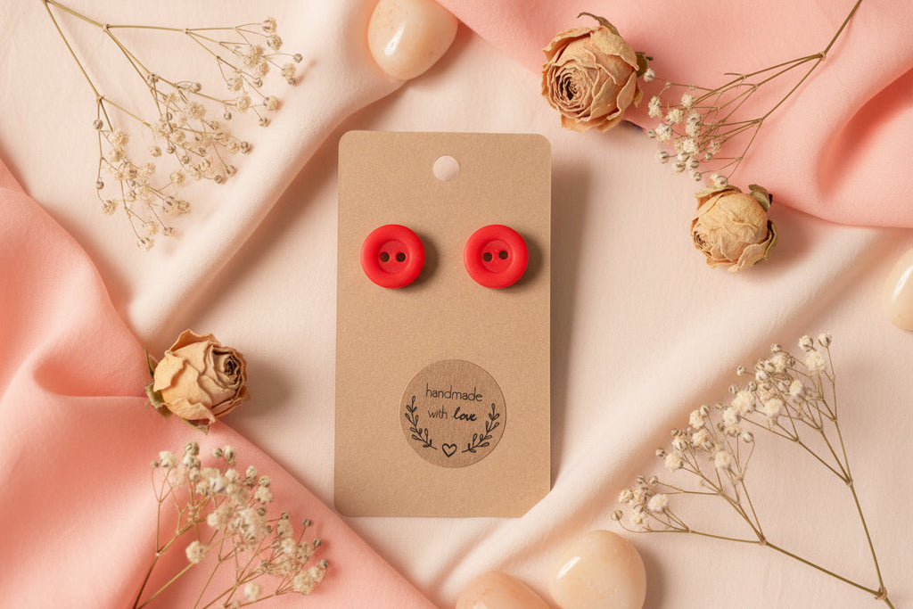 Button Earring Red