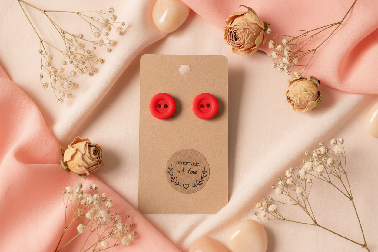 Button Earring Red