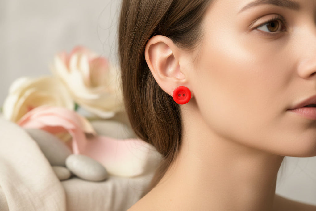 Button Earring Red