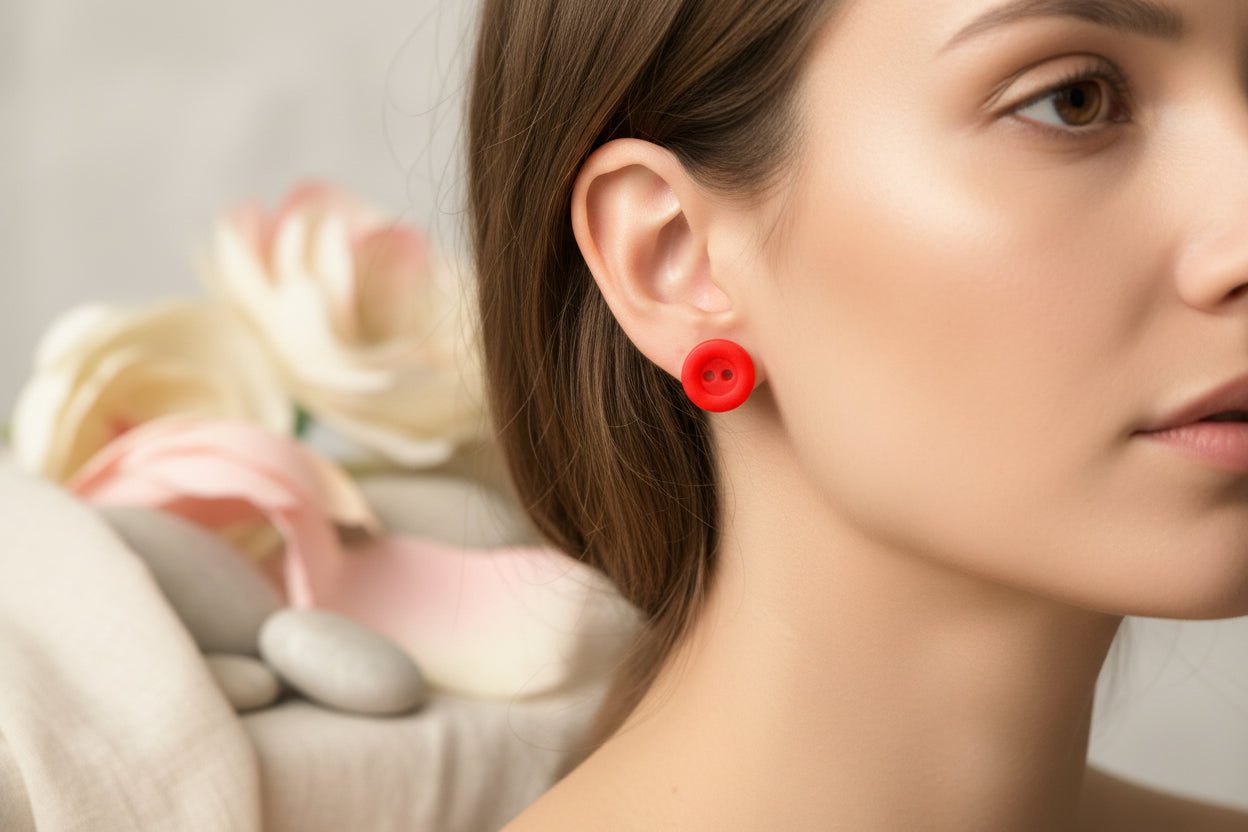 Button Earring Red