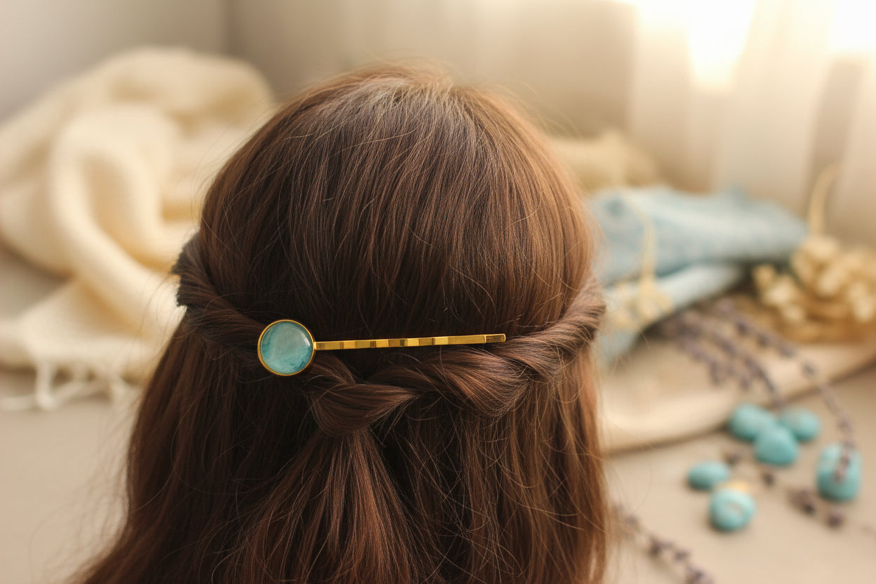 Cabochon Hairpin White Waves