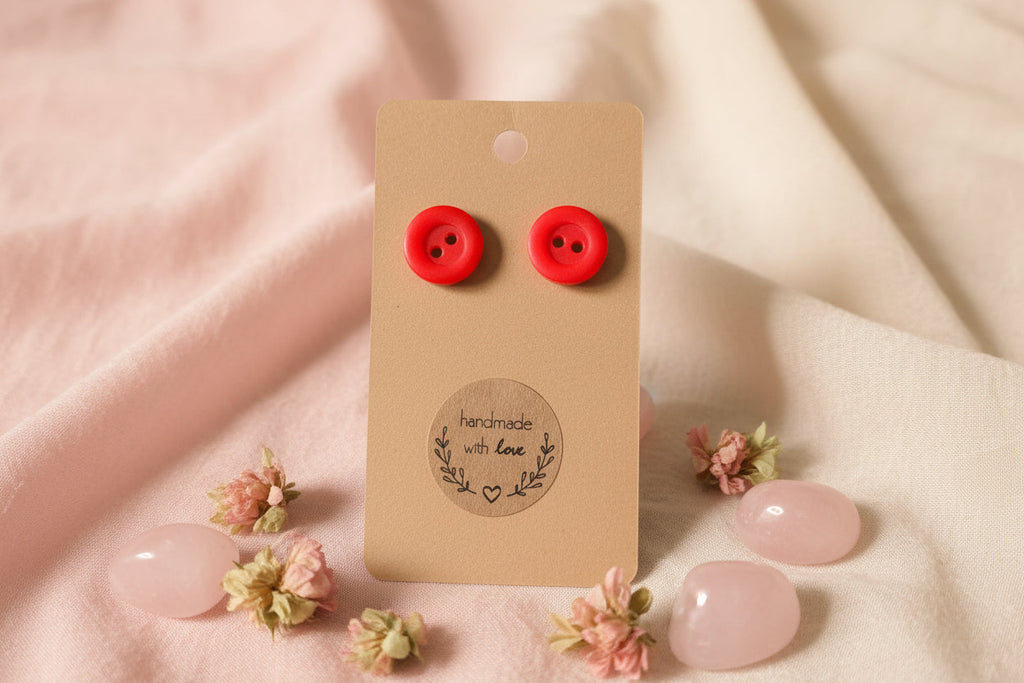Button Earring Red