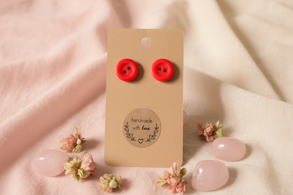 Button Earring Red