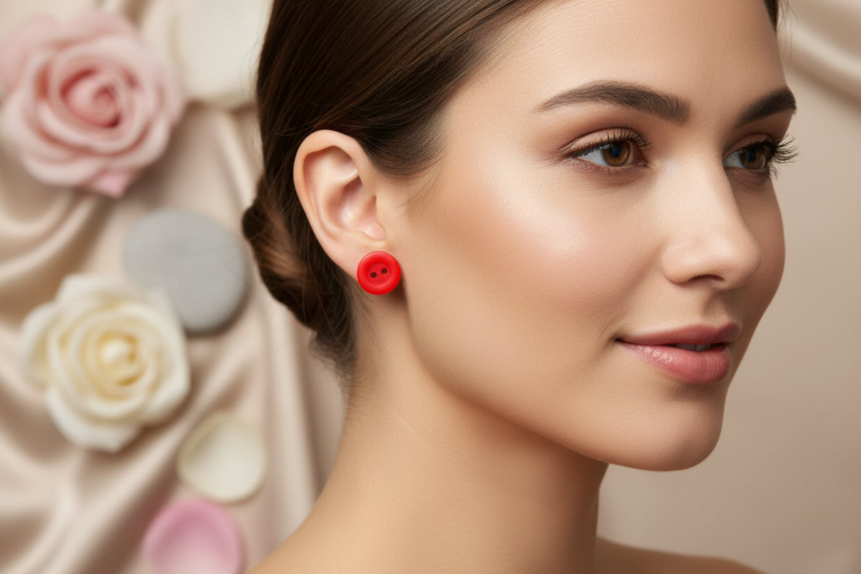 Button Earring Red