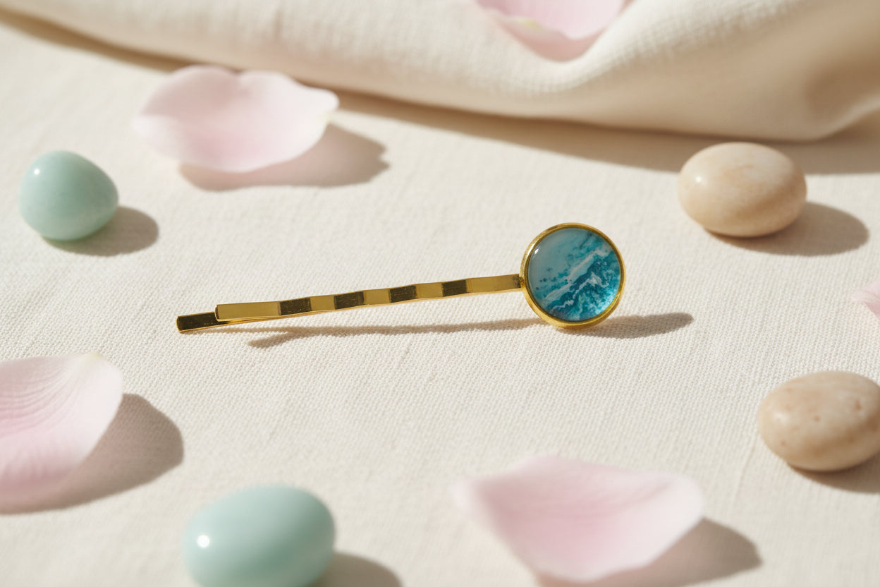 Cabochon Hairclip Blue Waves