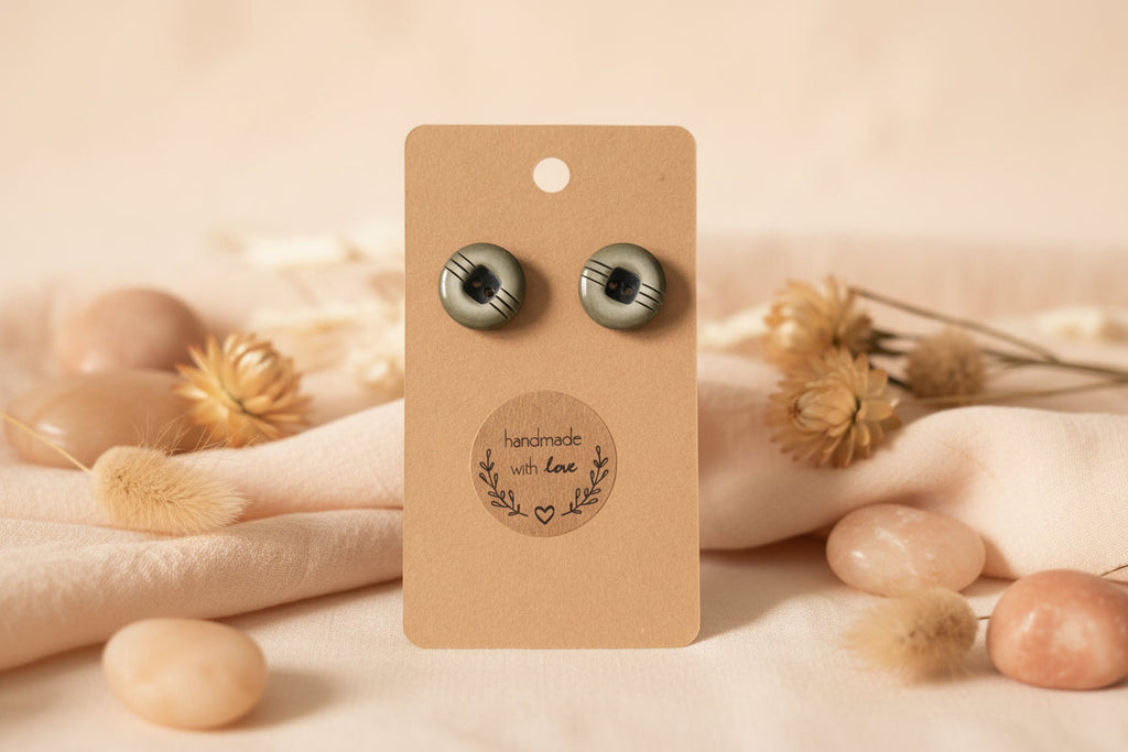 Button Earring White with Gray