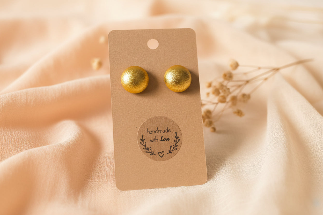 Button Earring Gold Domed