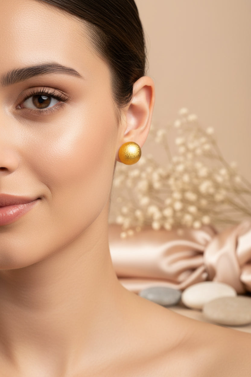 Button Earring Gold Domed