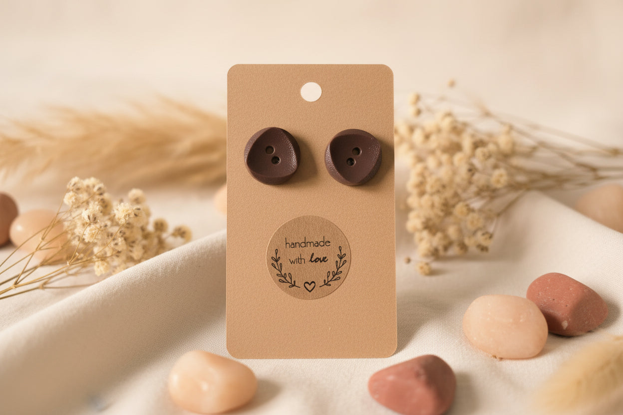 Button Earring Brown Triangle